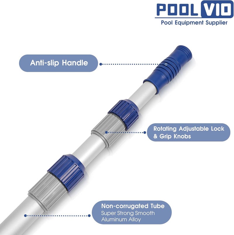 Poolvio 12 FT Telescopic Swimming Pool Pole - Adjustable 2 Piece Aluminum Pool Pole for Pool Cleaning Skimmer Nets Vacuum Heads & Brushes, Strong Grip & Lock - Image 4